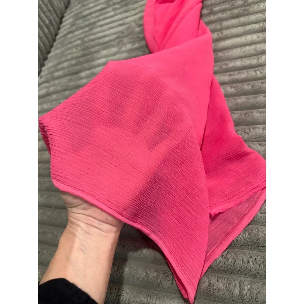 Neon Hot Pink Chiffon Crinkle Scarf Lightweight Sheer Rectangular Wrap